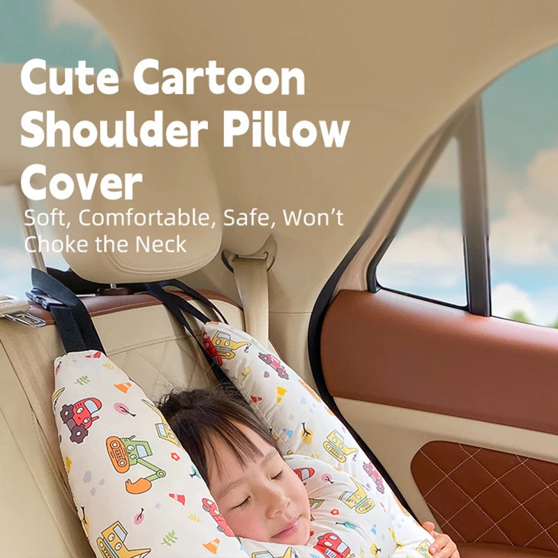Prevent Leaning Head Back Seat Sleeping Comfort during Long Distance Travel Kids Car Neck Pillow with Seat Belt Safety Sleep Aid