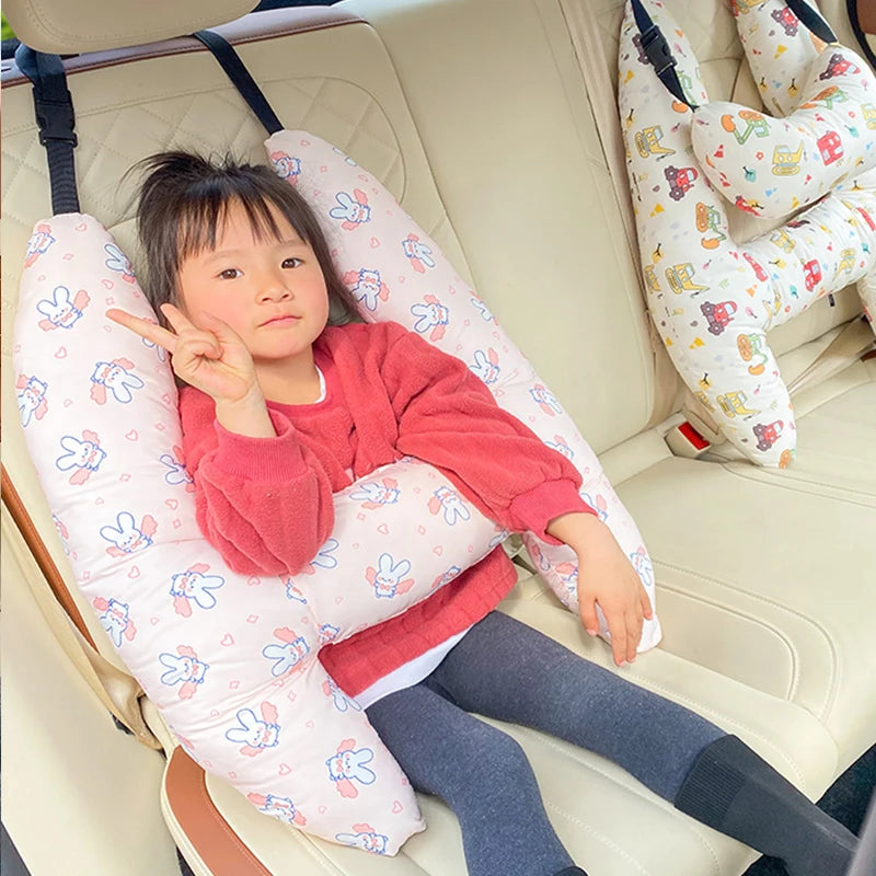 Prevent Leaning Head Back Seat Sleeping Comfort during Long Distance Travel Kids Car Neck Pillow with Seat Belt Safety Sleep Aid