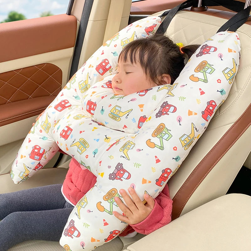 Prevent Leaning Head Back Seat Sleeping Comfort during Long Distance Travel Kids Car Neck Pillow with Seat Belt Safety Sleep Aid