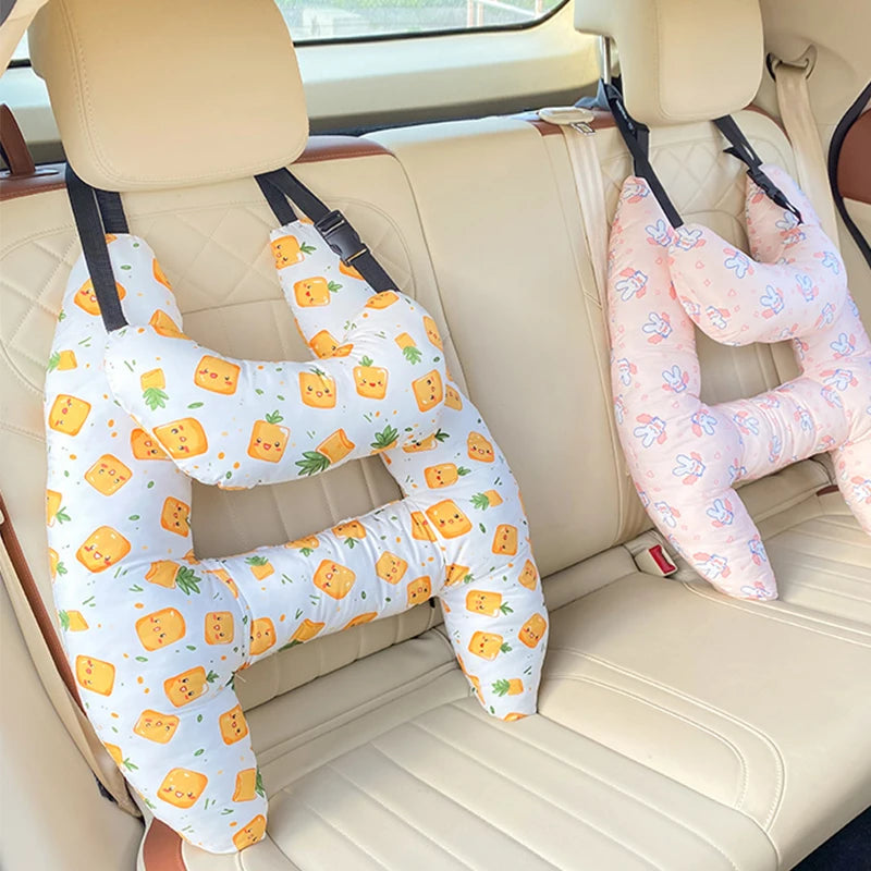 Prevent Leaning Head Back Seat Sleeping Comfort during Long Distance Travel Kids Car Neck Pillow with Seat Belt Safety Sleep Aid