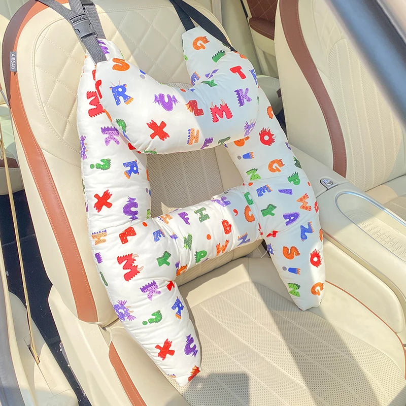 Prevent Leaning Head Back Seat Sleeping Comfort during Long Distance Travel Kids Car Neck Pillow with Seat Belt Safety Sleep Aid